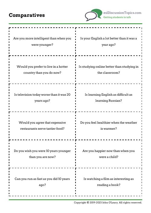 Comparatives Grammar Based Questions